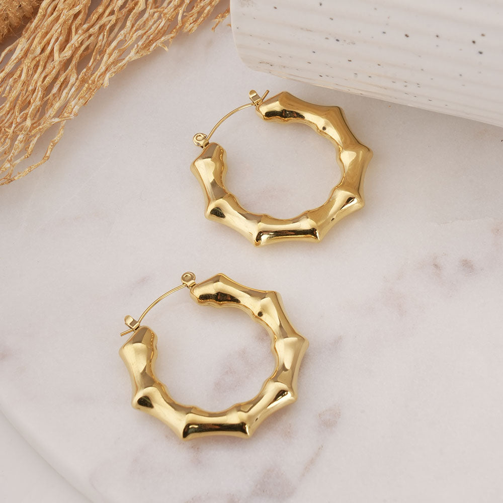 bamboo round hoop Earring - Demifine 18KT Gold Plated