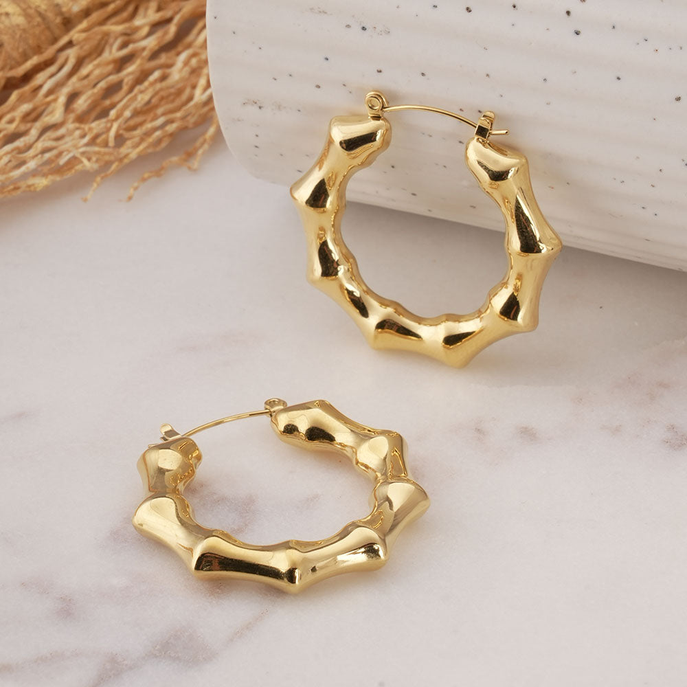 bamboo round hoop Earring - Demifine 18KT Gold Plated