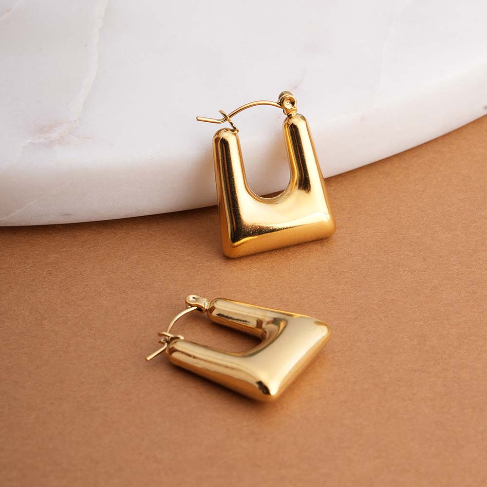Emma Square Hoop Earring - Demifine 18KT Gold Plated