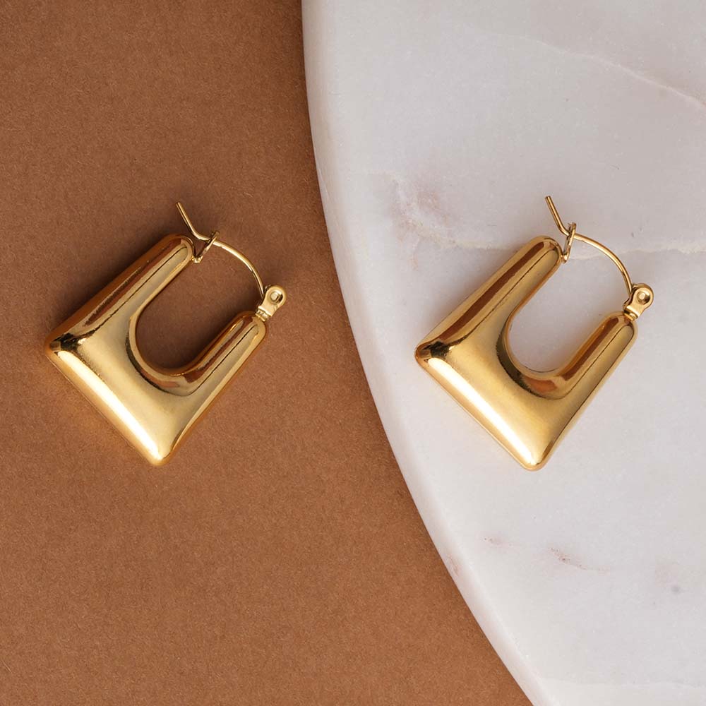 Emma Square Hoop Earring - Demifine 18KT Gold Plated