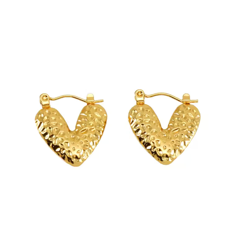 hammered heart hoop Earring - Demifine 18KT Gold Plated