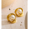 Golden Swirl Pearl Stud Earrings - 18KT Gold Plated