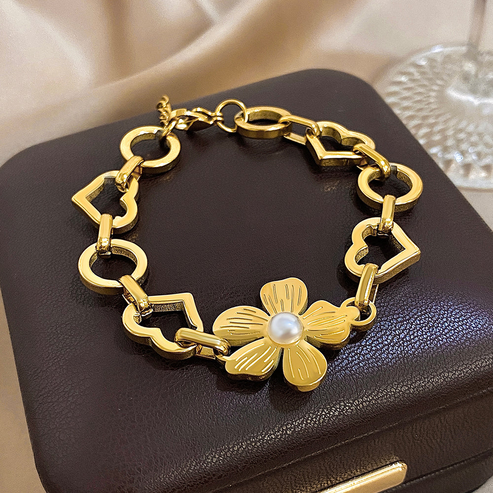 Forever in Bloom Love Link Chain Bracelet - Demifine 18KT Gold Plated