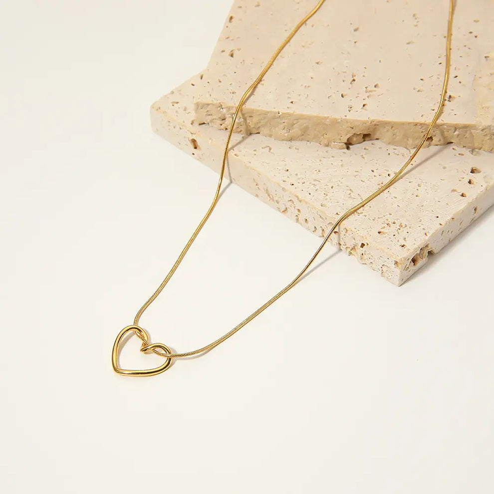 Hollow Heart Pendant Chain - Demifine 18KT Gold Plated