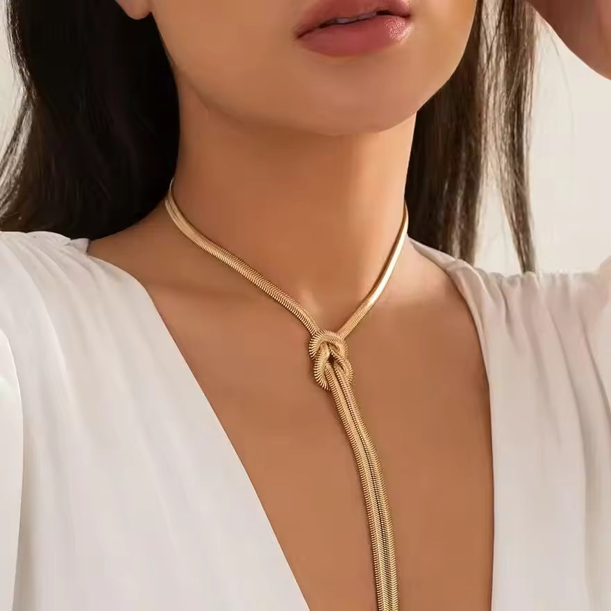 Twisted Knot Snake Chain long Pendant - Demifine 18KT Gold Plated