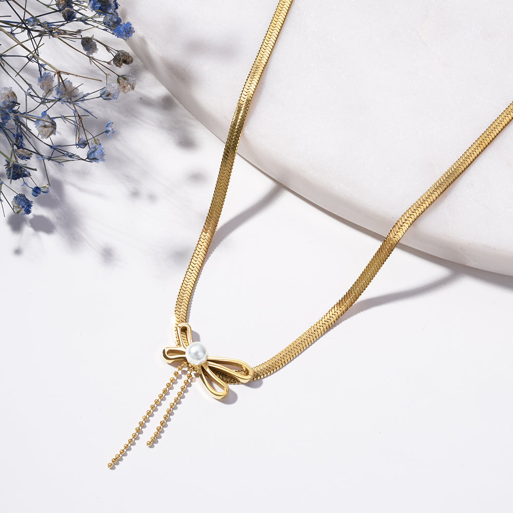 Butterfly Bow Pearl Pendant -18KT Gold Plated