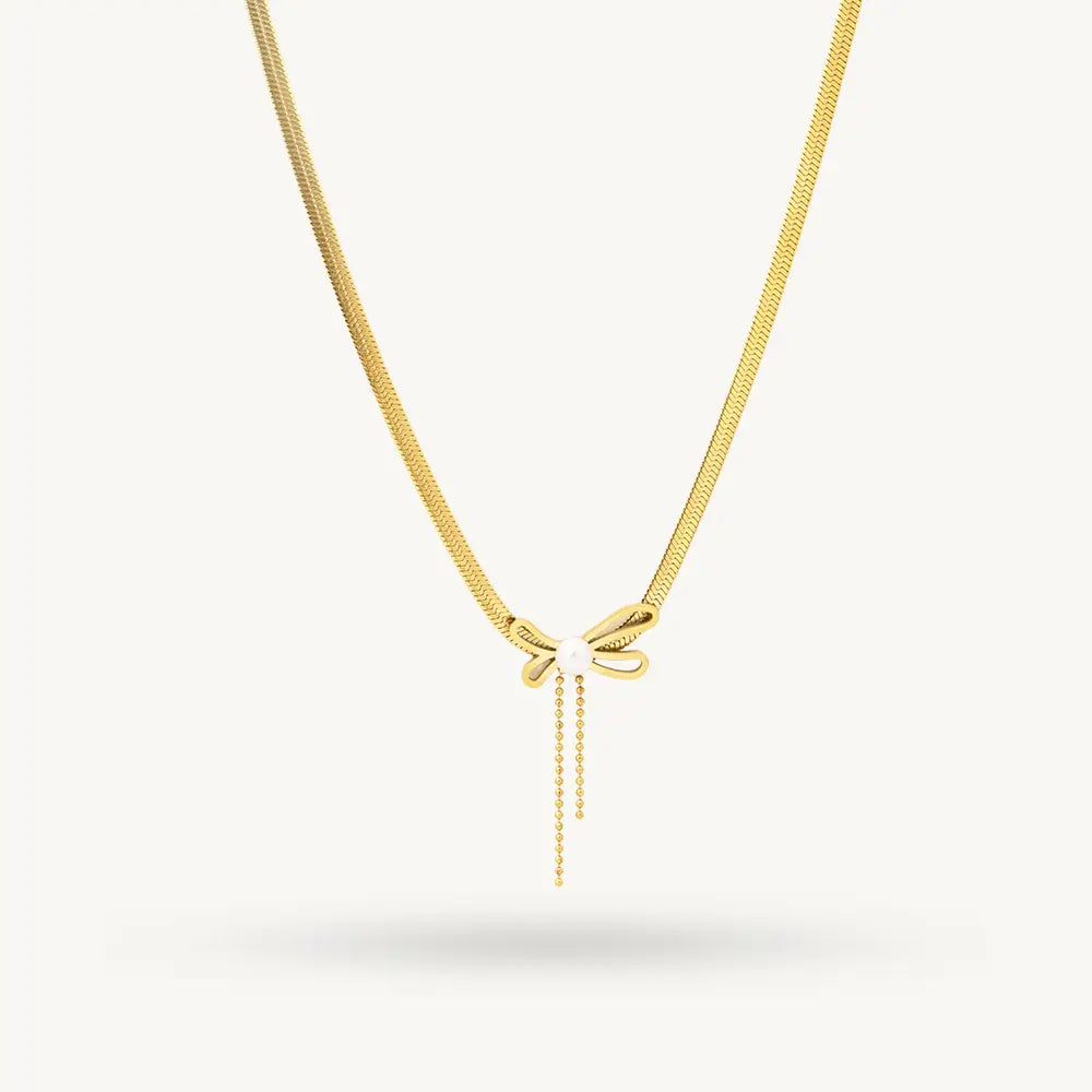 Butterfly Bow Pearl Pendant -18KT Gold Plated