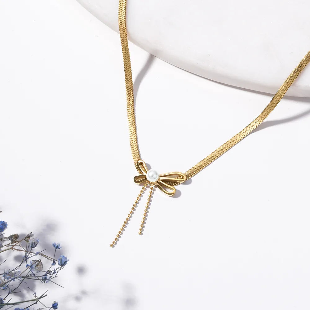 Butterfly Bow Pearl Pendant -18KT Gold Plated