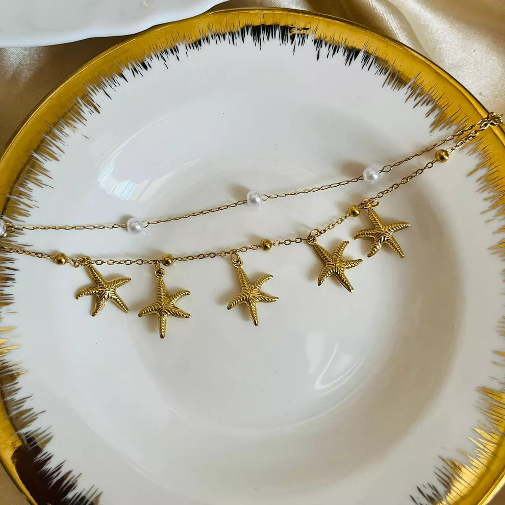 Starfish Multilayer Charms Bracelet - Demifine 18kt Gold Plated