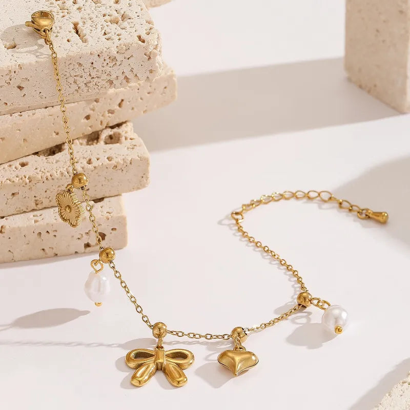 Pookie Bow Pearls charms Bracelet - Demifine 18KT Gold Plated