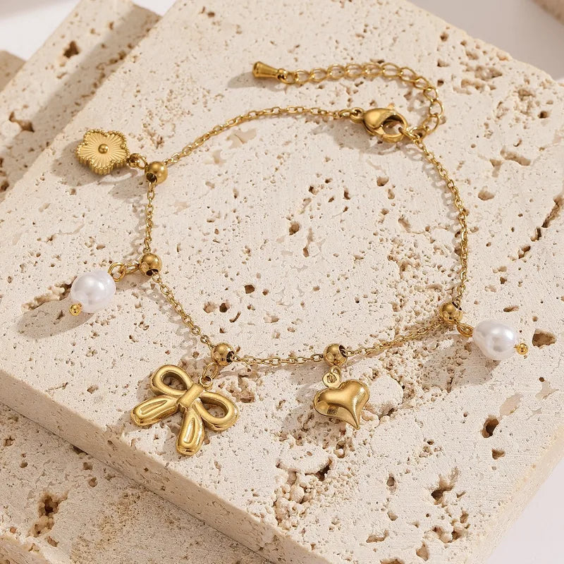 Pookie Bow Pearls charms Bracelet - Demifine 18KT Gold Plated