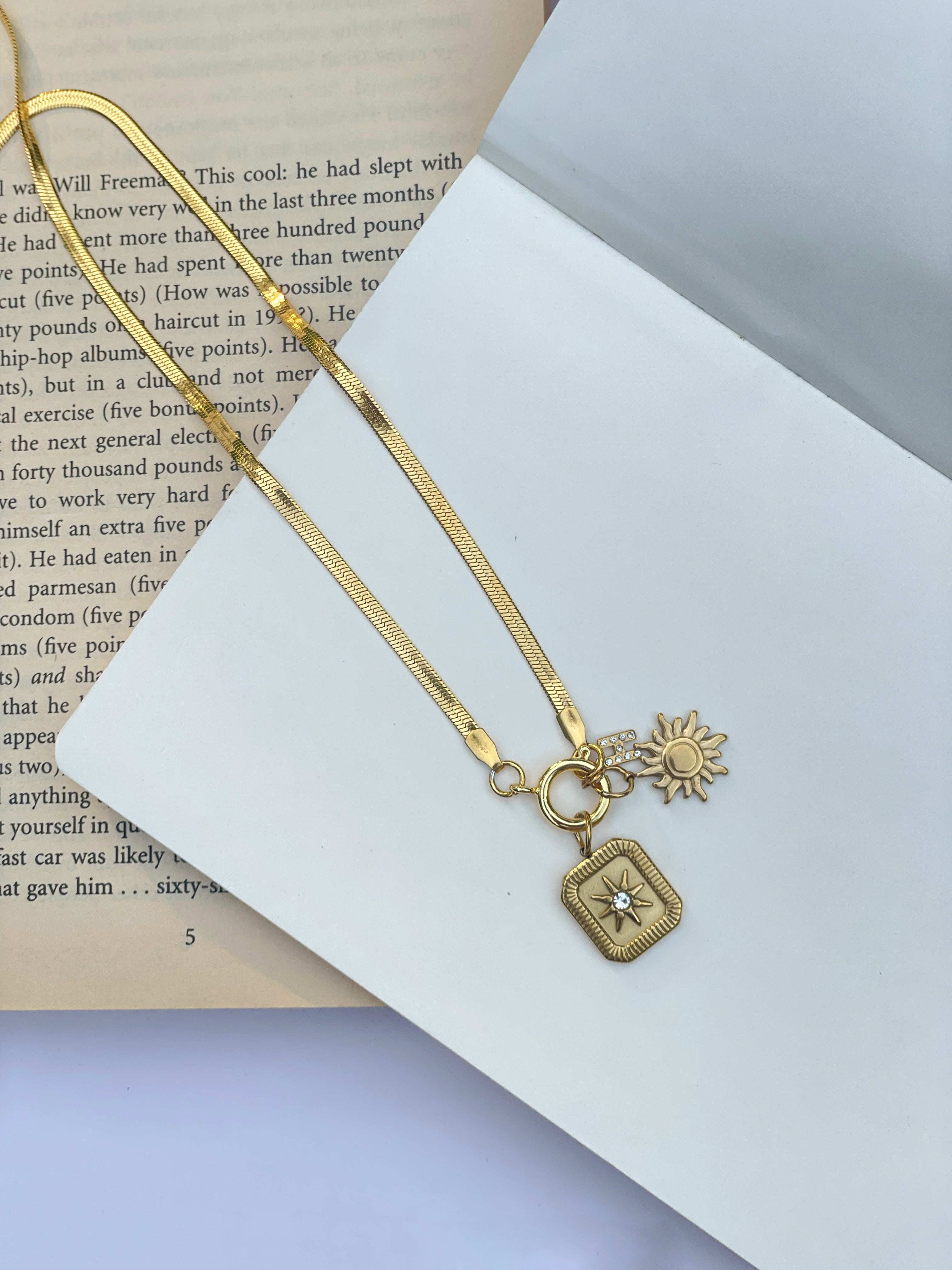 Celestial Star, Sun and H Alphabet Charms Pendant Chain - Demifine 18KT Gold Plated