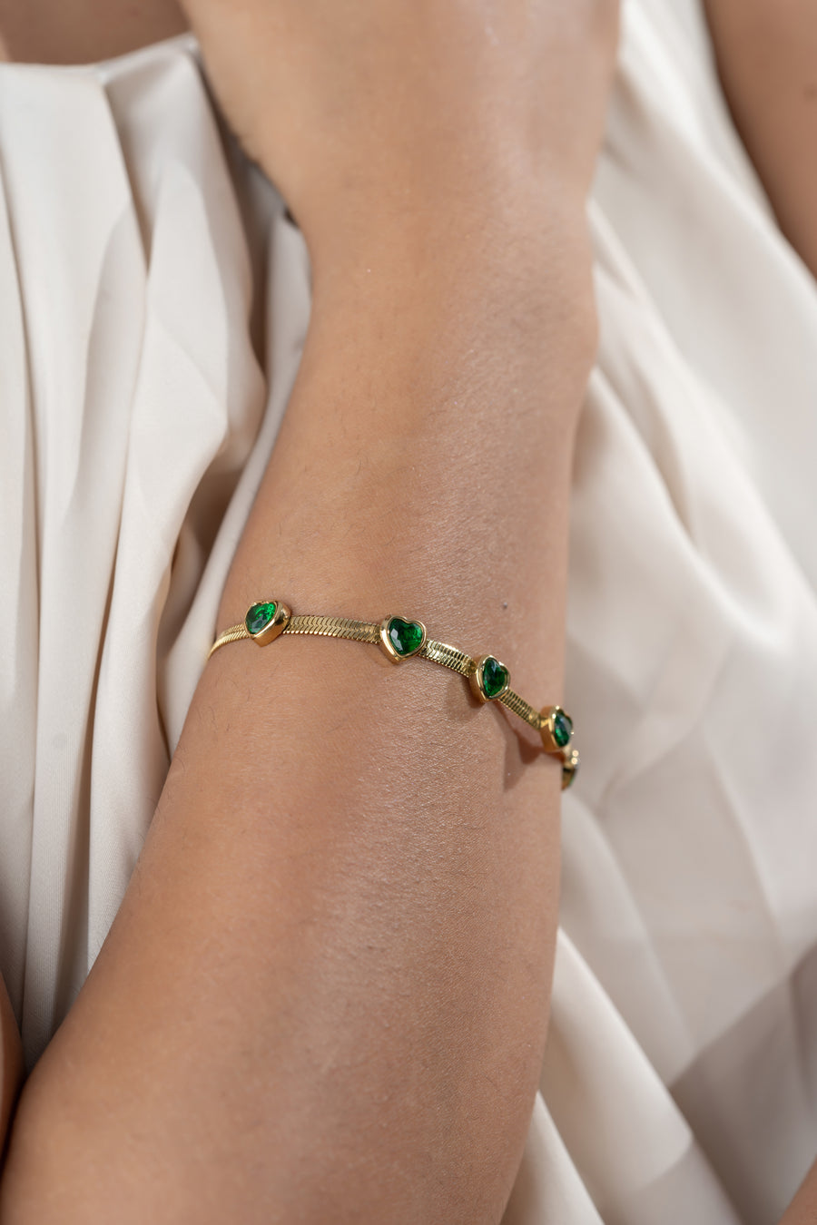 Emerald Heart to Heart Bracelet - Demifine 18KT Gold Plated