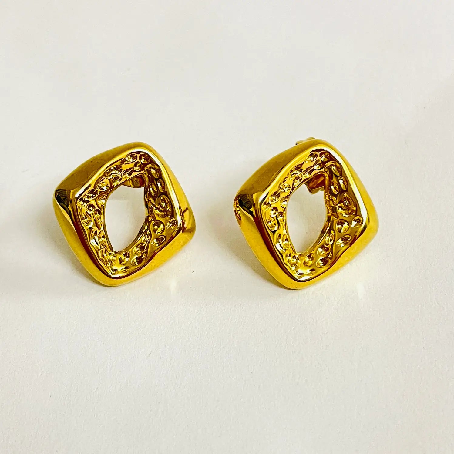 Evana Hammered Square Studio Earrings - Demifine 18KT Gold Plated