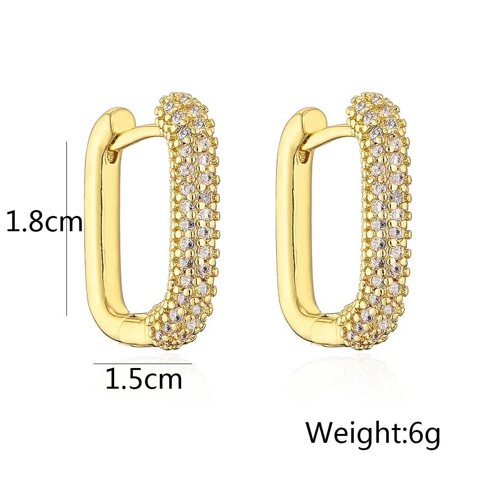 Zirconia Studded Square Hoop Earrings - Demifine 18KT Gold Plated