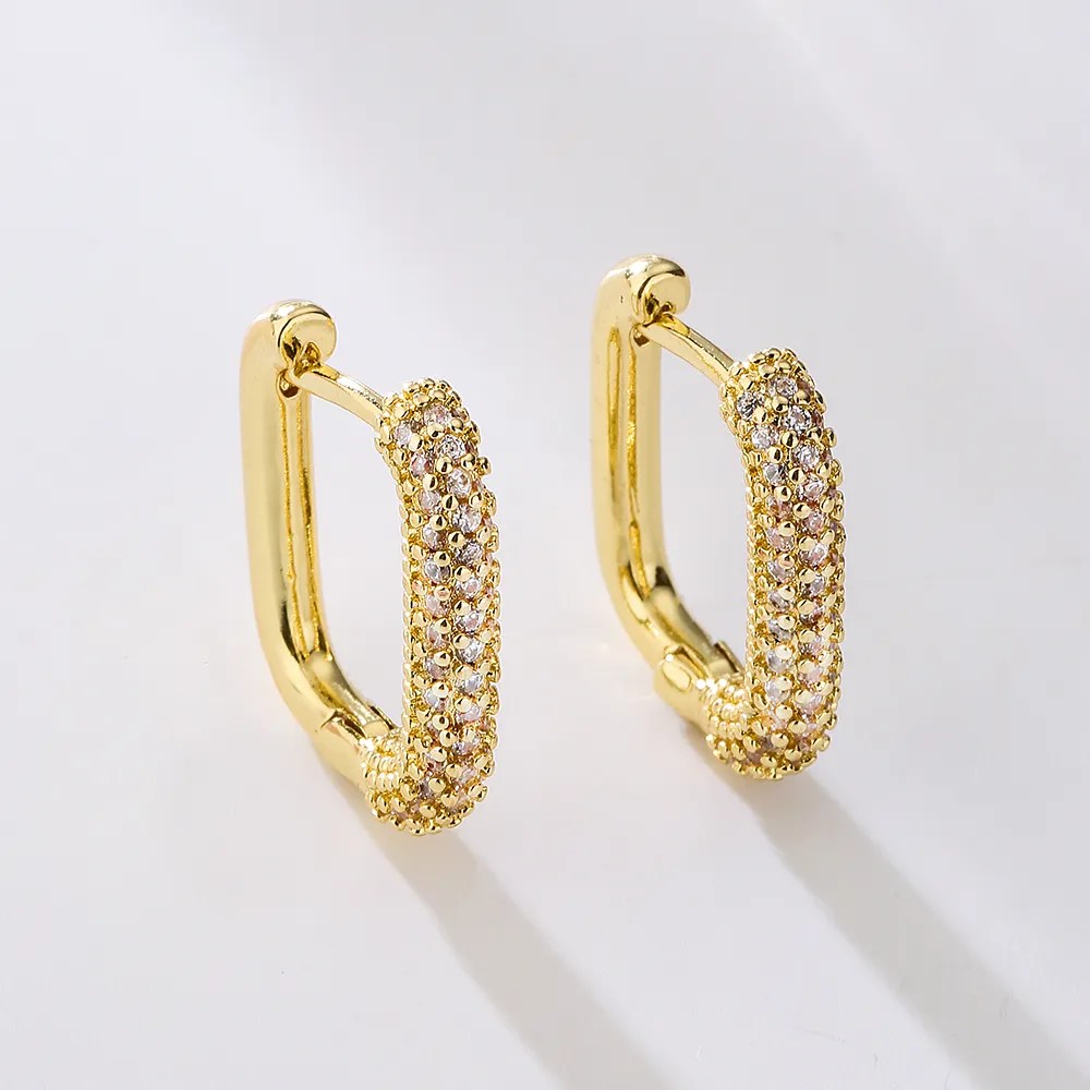 Zirconia Studded Square Hoop Earrings - Demifine 18KT Gold Plated