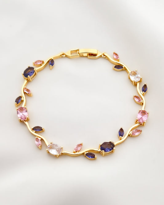 The Amethyst & Rose Quartz Tulip Bracelet -18KT Gold Plated