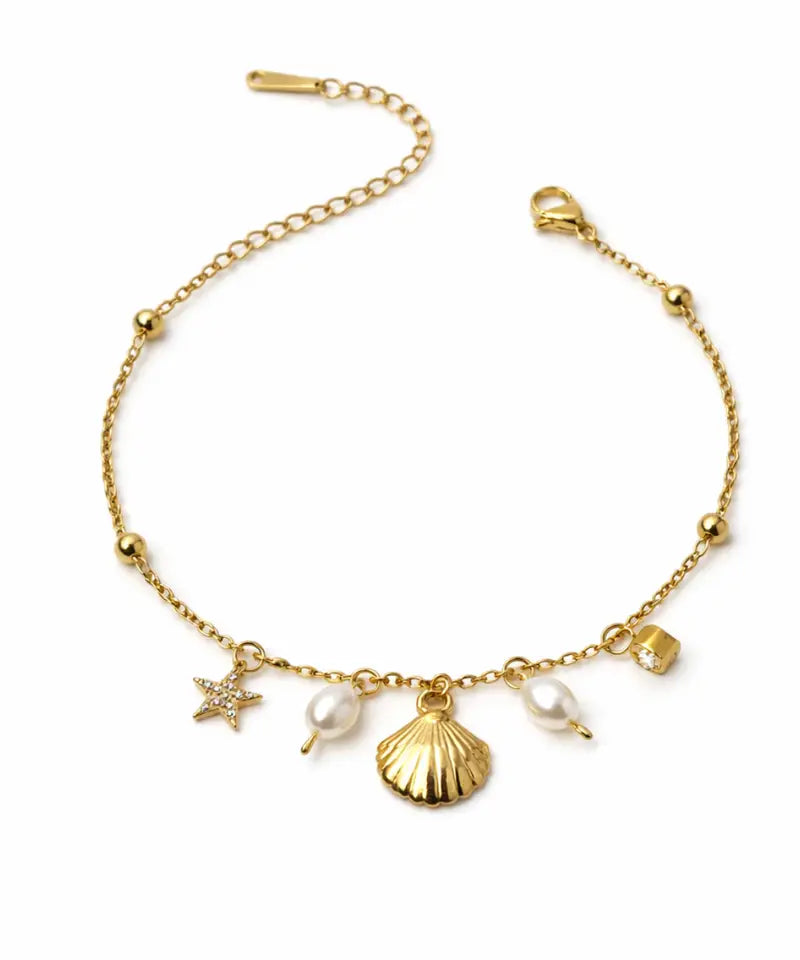 Mother of Pearl Multicharm Bracelet - Demifine 18KT Gold Plated