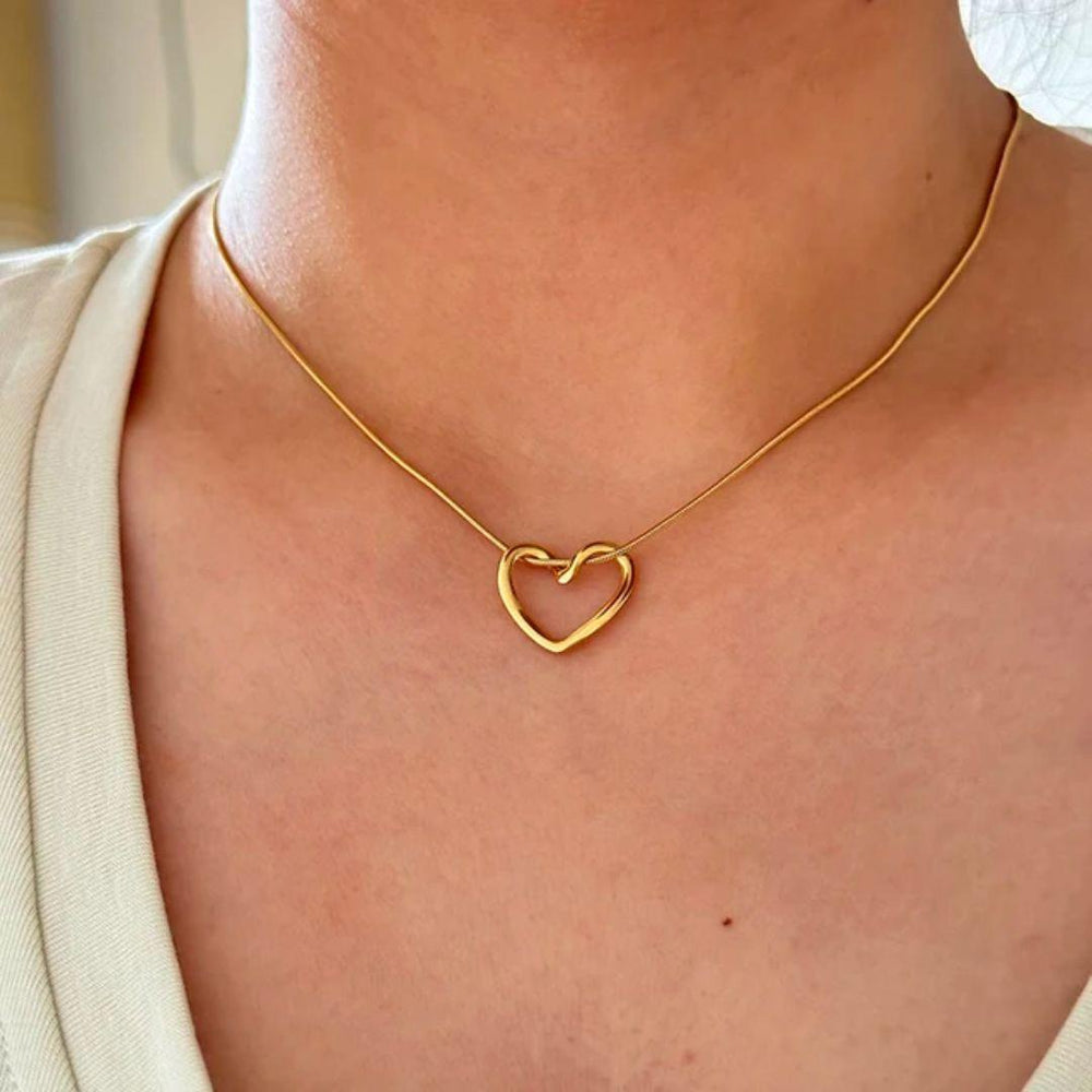 Hollow Heart Pendant Chain - Demifine 18KT Gold Plated