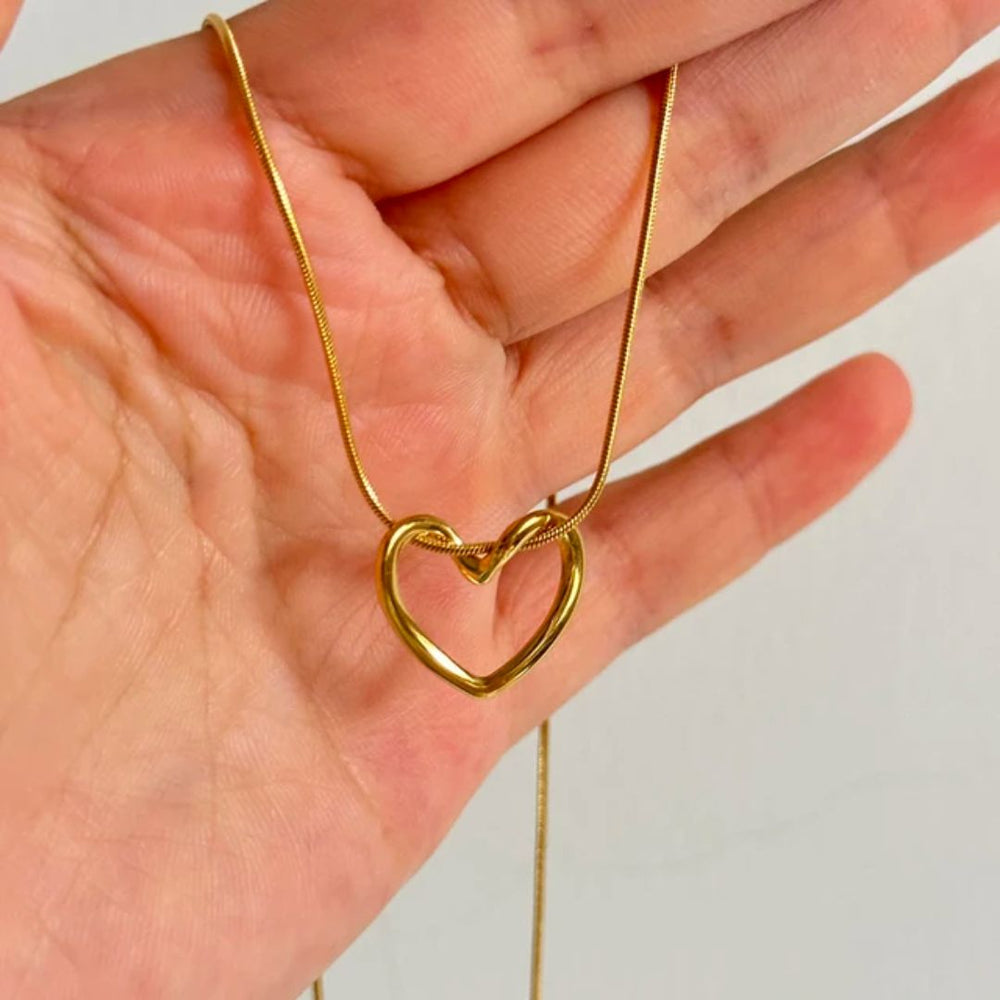 Hollow Heart Pendant Chain - Demifine 18KT Gold Plated