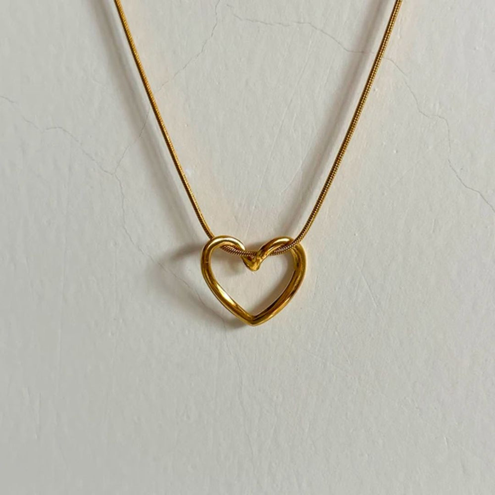 Hollow Heart Pendant Chain - Demifine 18KT Gold Plated