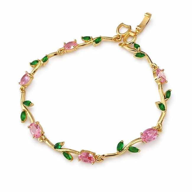 Rose Quartz Tulip Bracelet -18KT Gold Plated