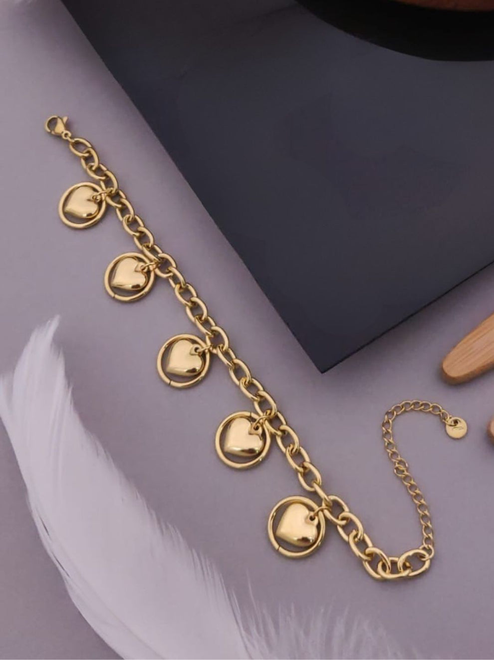 Encapsulated Heart Multicharm Bracelet- Demifine 18KT Gold Plated