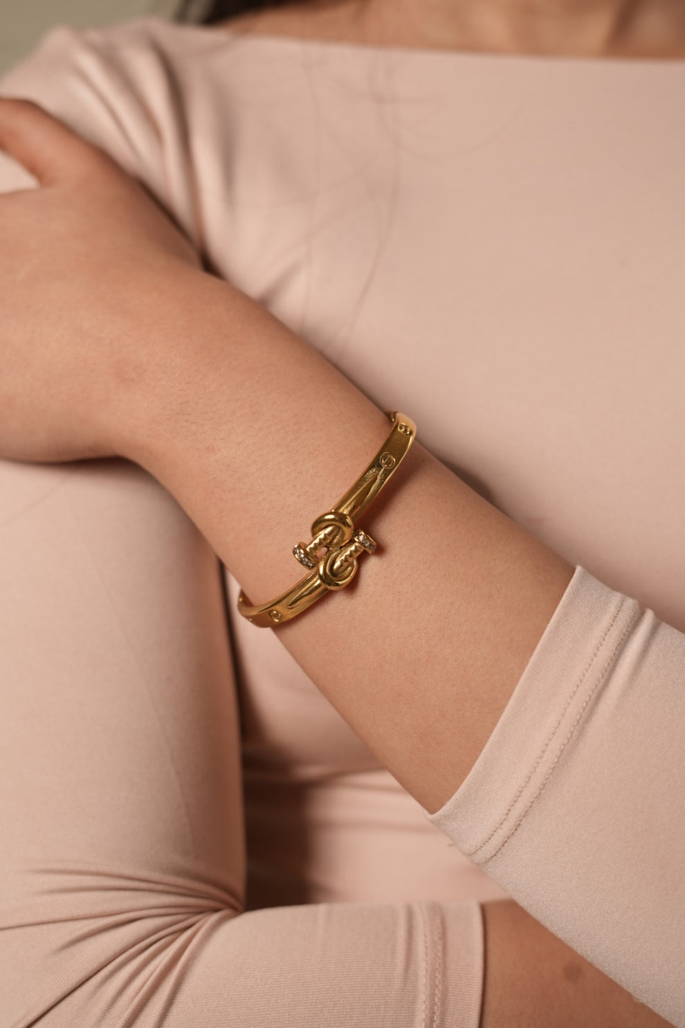Diamond Studded Nail Cuff Bracelet - Demifine 18KT Gold Plated