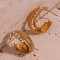 Textured Diamond Studded Double Hoop Earrings - Demifine 18KT Gold Plated