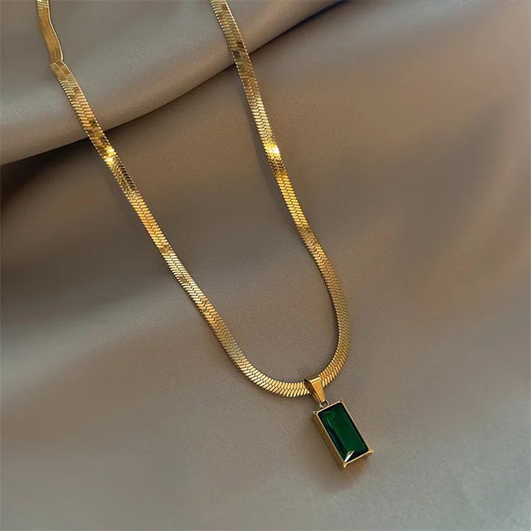 Birthstone Brilliance Emerald Statement Pendant Chain - Demifine 18KT Gold Plated
