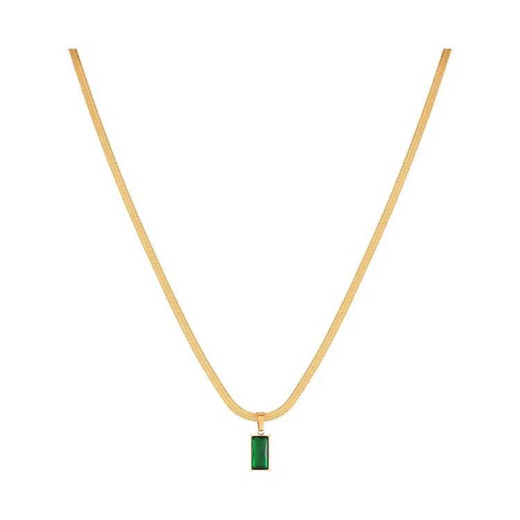 Birthstone Brilliance Emerald Statement Pendant Chain - Demifine 18KT Gold Plated