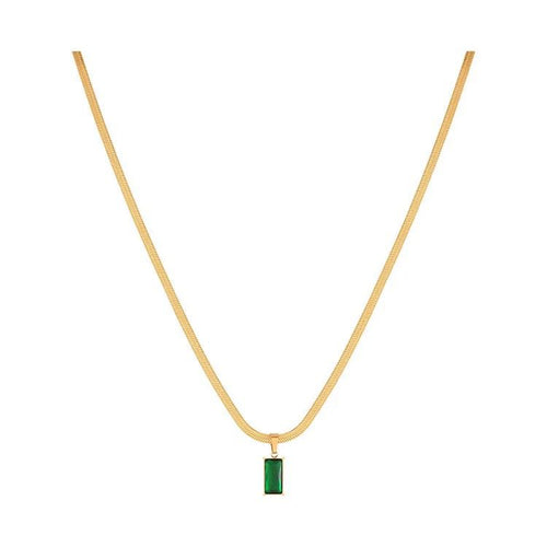 Birthstone Brilliance Emerald Statement Pendant Chain - Demifine 18KT Gold Plated