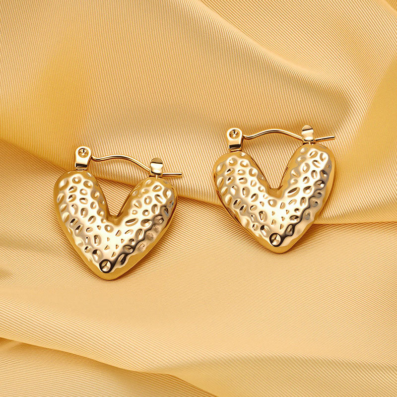 hammered heart hoop Earring - Demifine 18KT Gold Plated