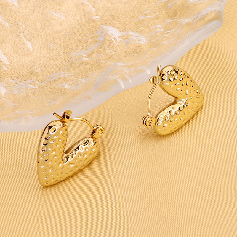 hammered heart hoop Earring - Demifine 18KT Gold Plated