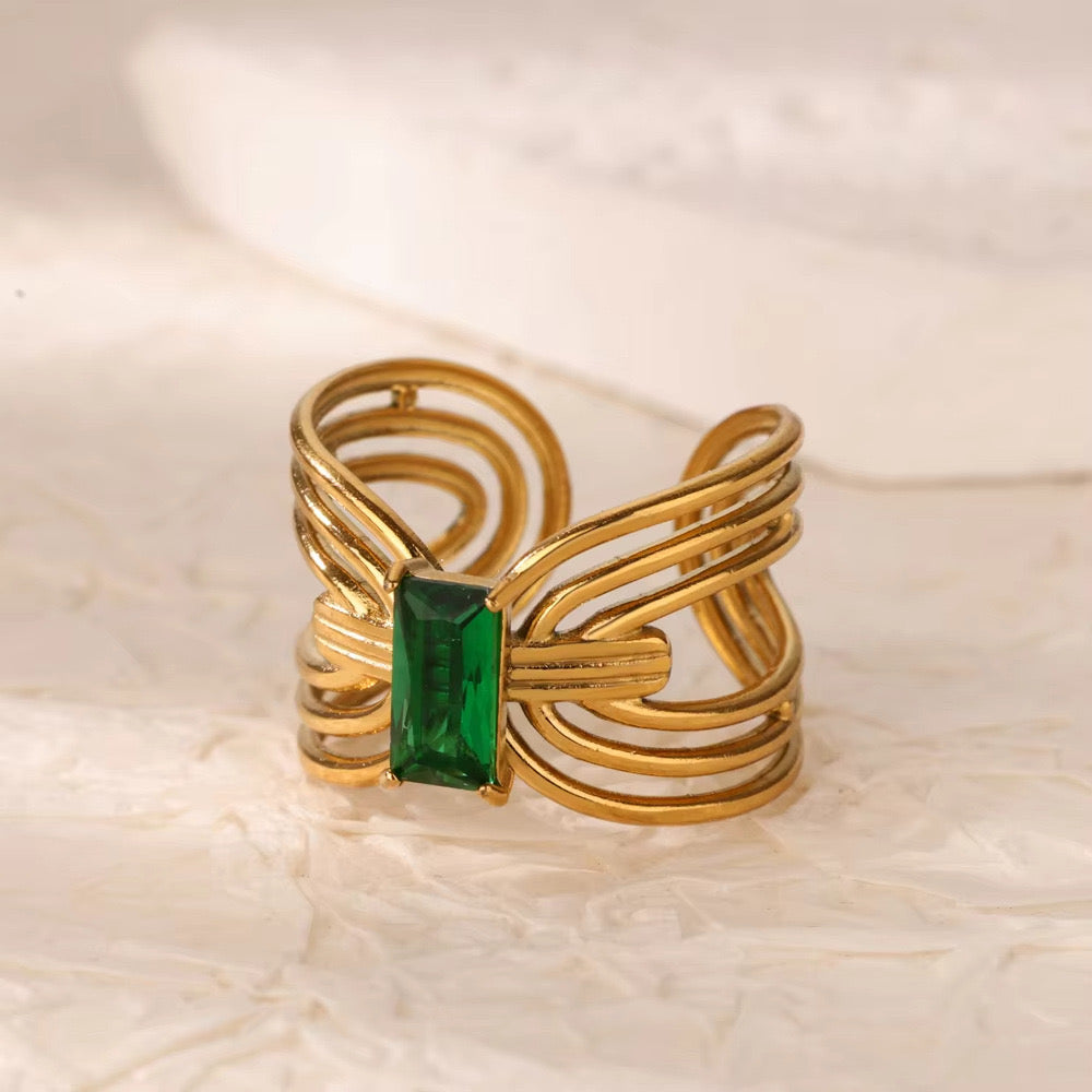 Ray of Emerald Statement Ring- Demifine 18KT Gold Plated