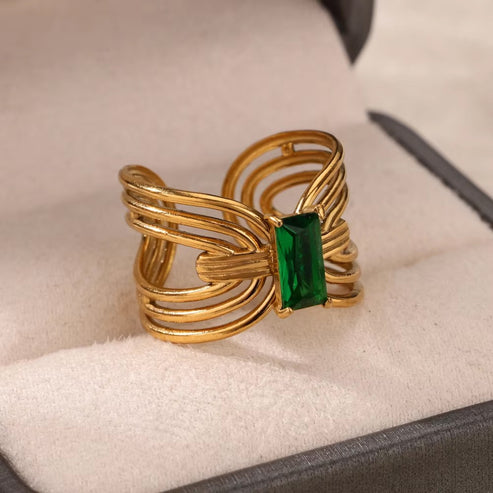 Ray of Emerald Statement Ring- Demifine 18KT Gold Plated