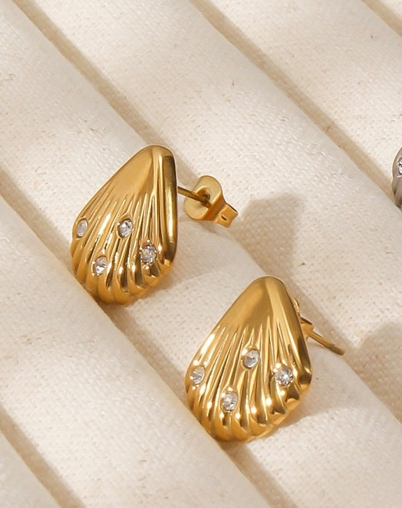 Zirconia Studded Shell Earring - Demifine 18KT Gold Plated