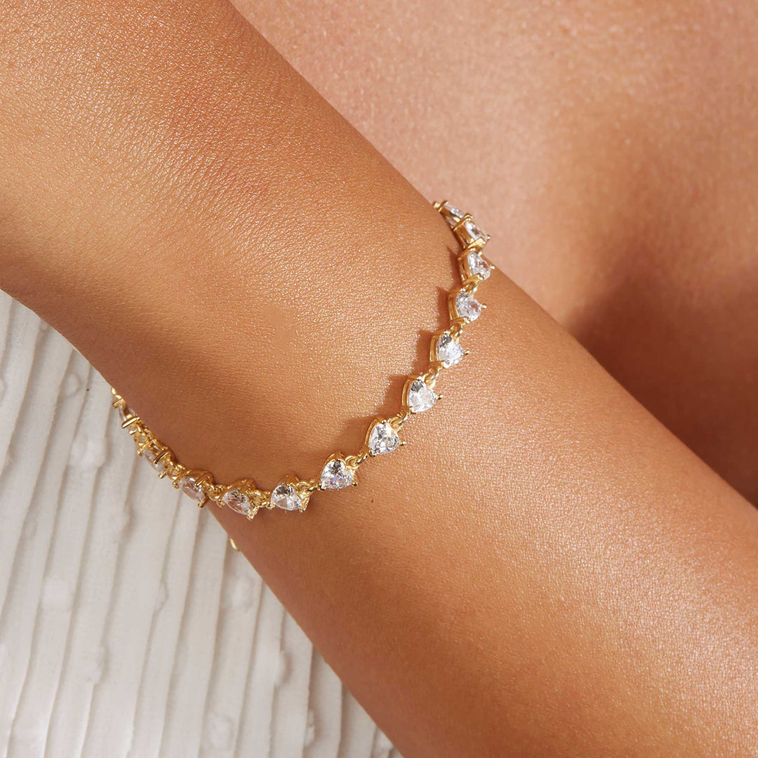 The Heart Link Tennis Bracelet -18KT Gold Plated
