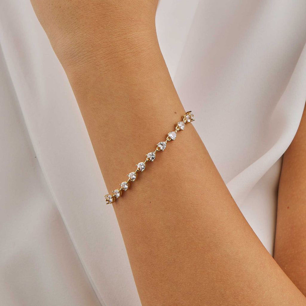 The Heart Link Tennis Bracelet -18KT Gold Plated