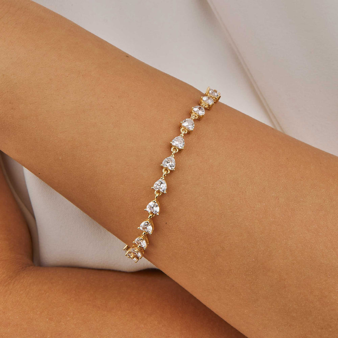 The Heart Link Tennis Bracelet -18KT Gold Plated
