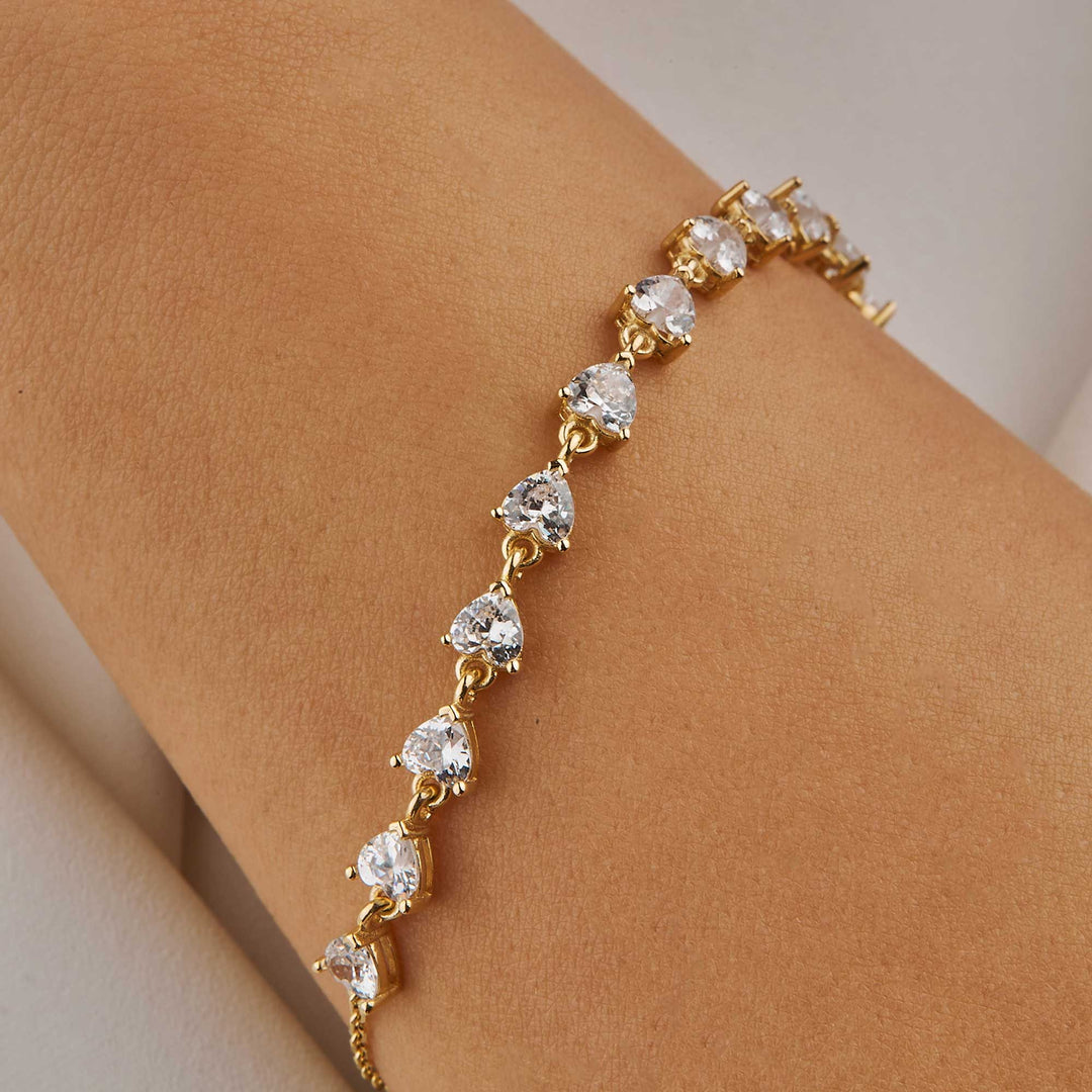 The Heart Link Tennis Bracelet -18KT Gold Plated