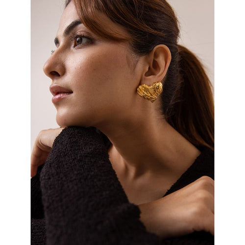 18K Gold Plated Tarnish-Free Waterproof Textured Heart Stud Earring