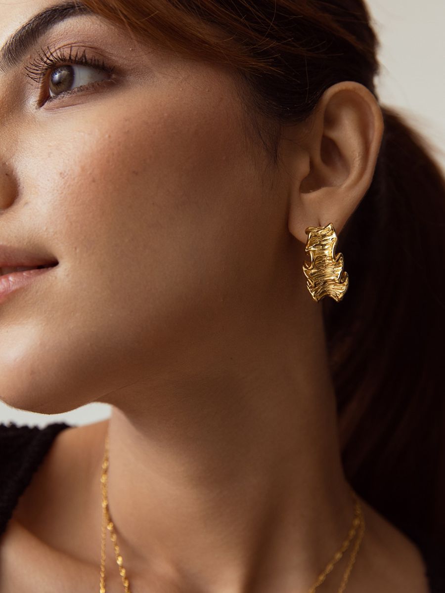 Ruffled Chunky Hoop Earring - Demifine 18KT Gold Plated