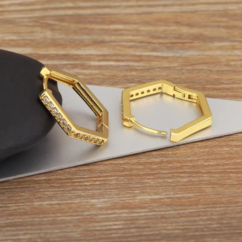 Hexagonal Huggie Earrings- 18KT Gold Plated