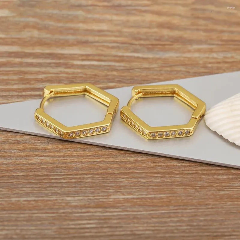 Hexagonal Huggie Earrings- 18KT Gold Plated