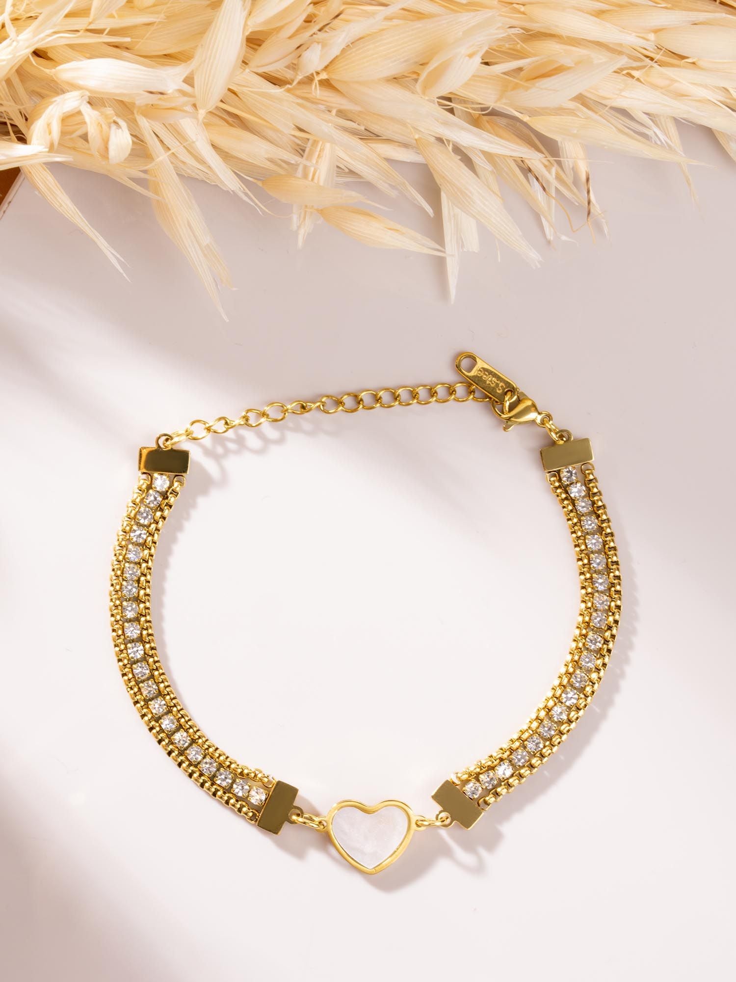 Mother of Pearl Heart Bracelet- Demifine 18KT Gold Plated