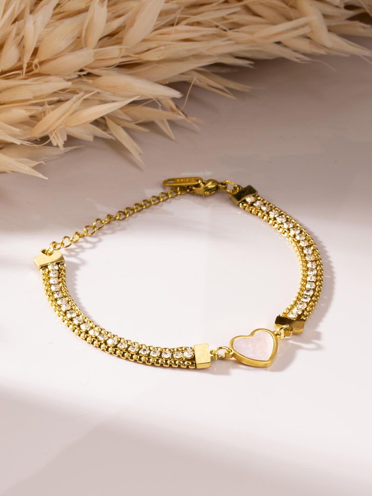Mother of Pearl Heart Bracelet- Demifine 18KT Gold Plated