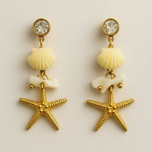 Beach O Please Drop Earrings -18KT Gold Plated