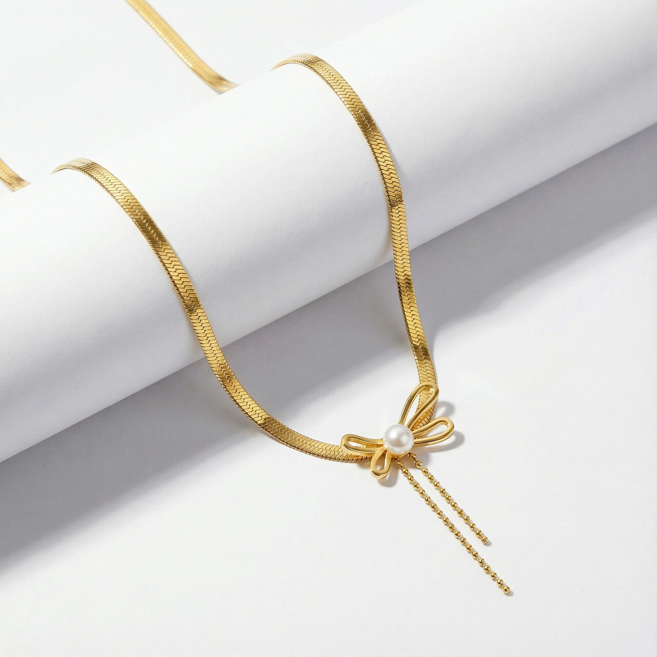 Butterfly Bow Pearl Pendant -18KT Gold Plated