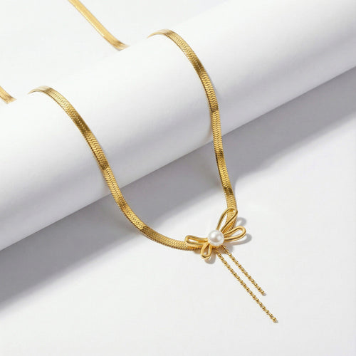 Butterfly Bow Pearl Pendant -18KT Gold Plated
